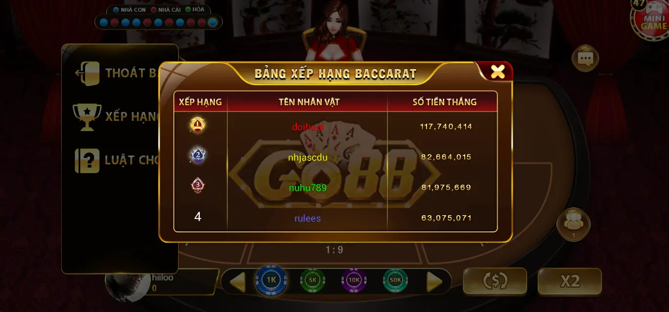 Học ngay cách chơi Baccarat cực ” bánh cuốn ” tại Go88 đổi thưởng