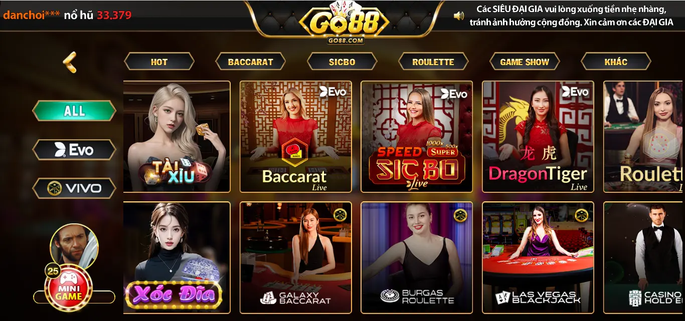 Giới thiệu sảnh game bài Live casino cực đẳng cấp chỉ có tại nhà game Go88